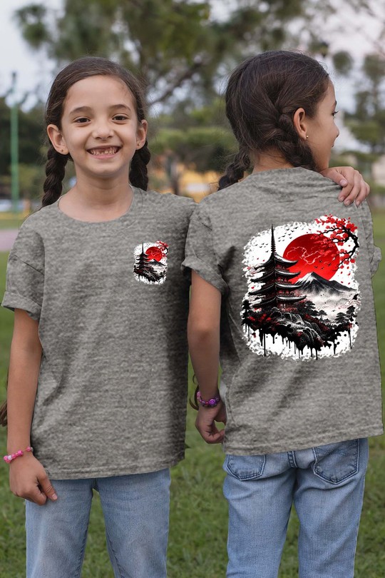 Red Sun sakura - Tshirt Fille AR CR-GRIS