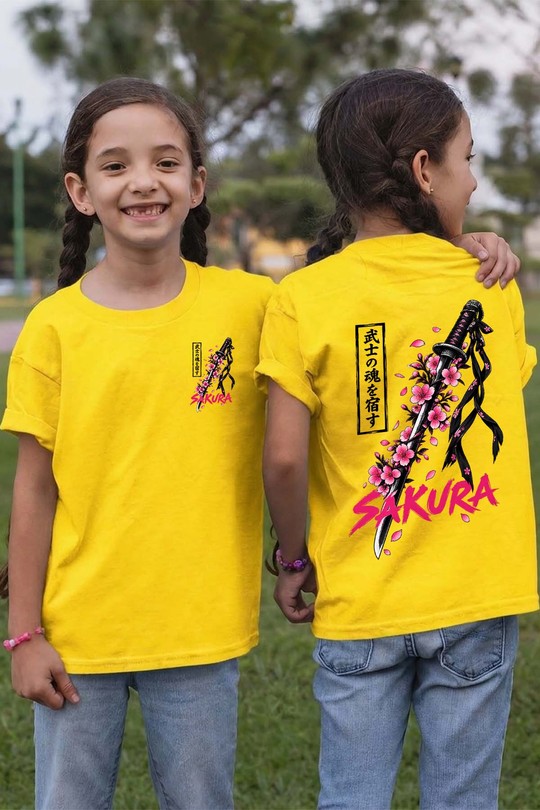 Sword Soul Samurai - Tshirt Fille AR CR-JAUNE