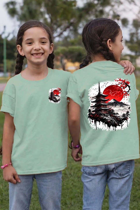 Red Sun sakura - Tshirt Fille AR CR - FC-VERT D'EAU