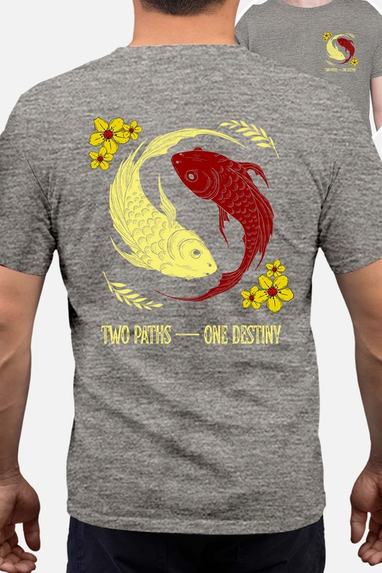 Red and White Creative Illustrated Koi Fish - Tshirt Homme AR CR-GRIS