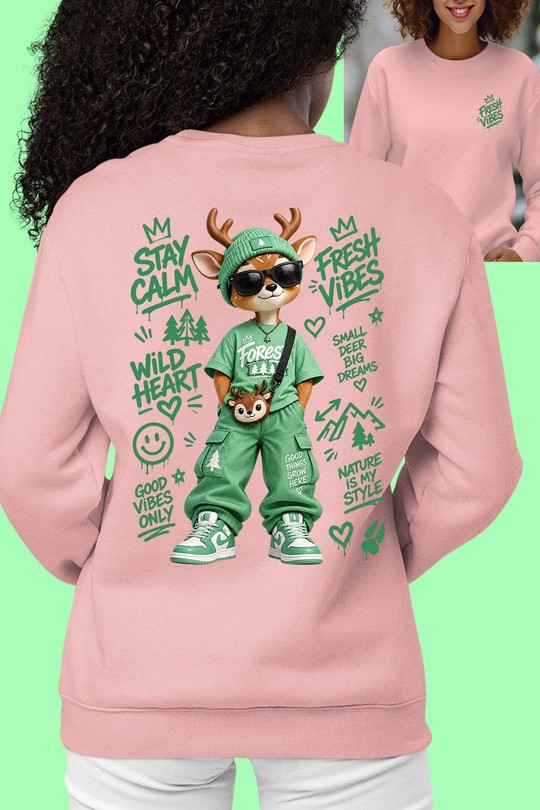 GO stay calm - Sweat Col Rond Femme AR CR-ROSE