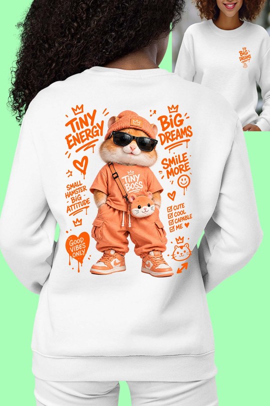 GO TINY ENERGY - Sweat Col Rond Femme AR CR-BLANC