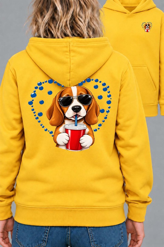 Bleu Dog Bubble - Sweat Capuche Femme AR CR-JAUNE