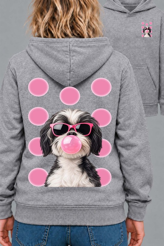 Bubble chwing dog - Sweat Capuche Femme AR CR-GRIS