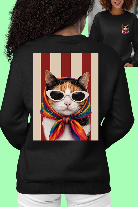 chat foular - Sweat Col Rond Femme AR CR-NOIR