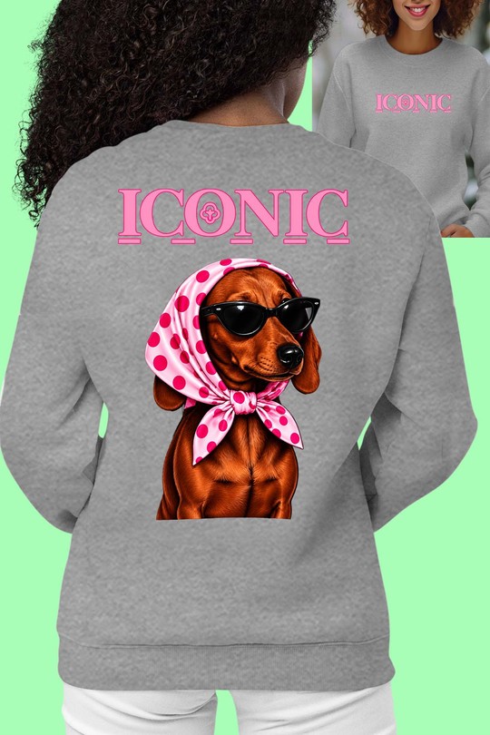 Dachshund glamour Iconic - Sweat Col Rond Femme AR-GRIS