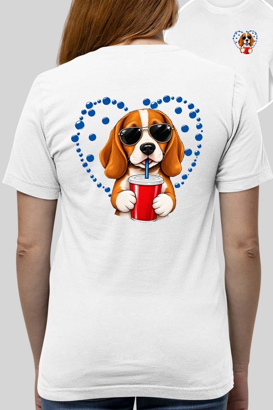 Bleu Dog Bubble - Tshirt Femme AR CR-BLANC