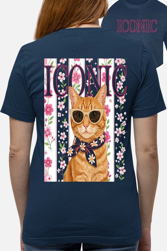 Cat Pa2 Iconic - Tshirt Femme AR poitrine-MARINE