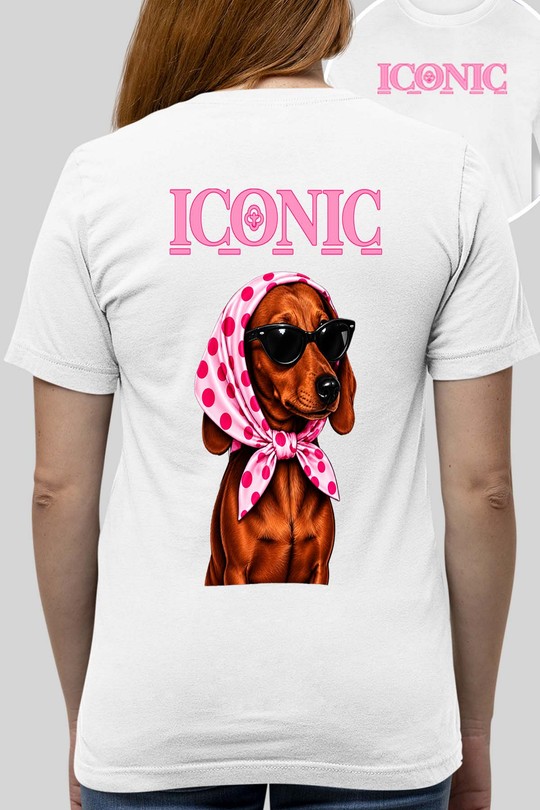Dachshund glamour Iconic - Tshirt Femme AR poitrine-BLANC