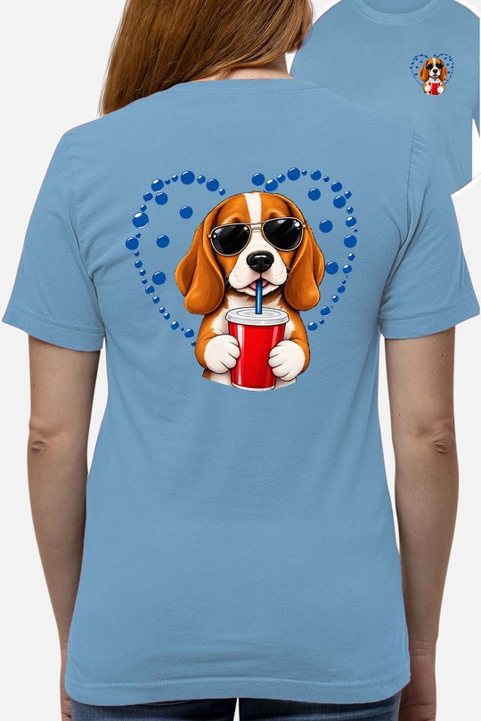 Bleu Dog Bubble - Tshirt Femme AR CR - FC-BLEU CIEL