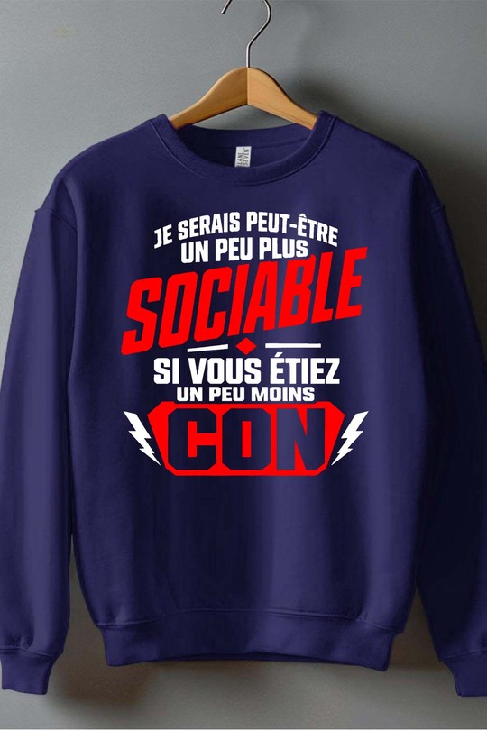 sociable con - Sweat Col Rond Garçon-MARINE