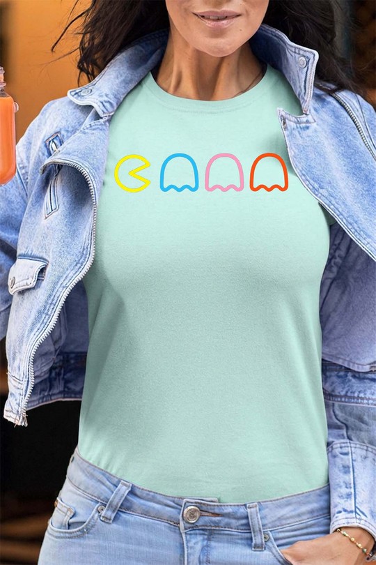 Eat PacMan - Tshirt Femme - FC-VERT D'EAU