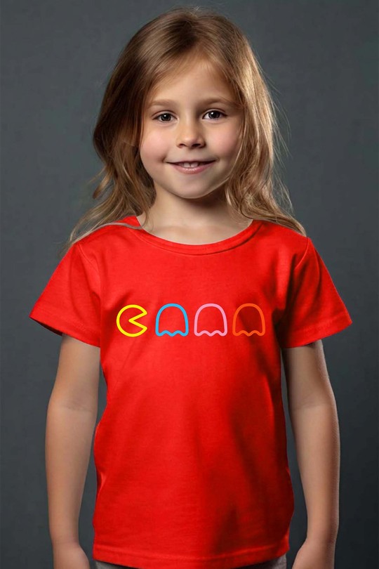 Eat PacMan - Tshirt Fille-ROUGE
