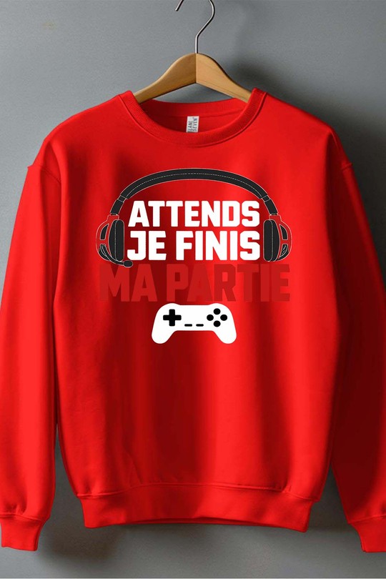 Fini ma Partie - Sweat Col Rond Garçon-ROUGE