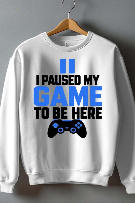 I paused Game - Sweat Col Rond Garçon-BLANC