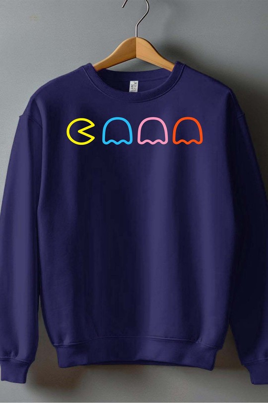 Eat PacMan - Sweat Col Rond Homme-MARINE