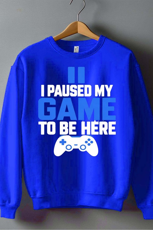 I paused Game - Sweat Col Rond Homme-BLEU ROI