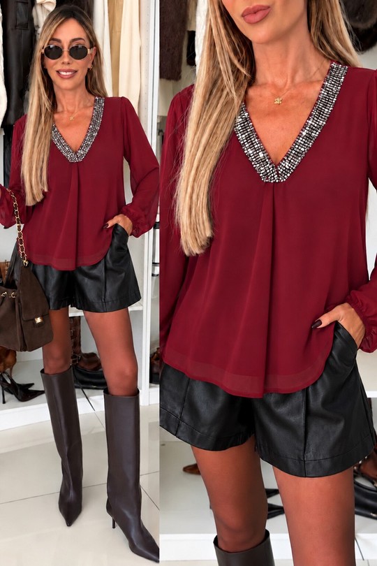 12832SEQUINS-BORDEAU/ROUGE
