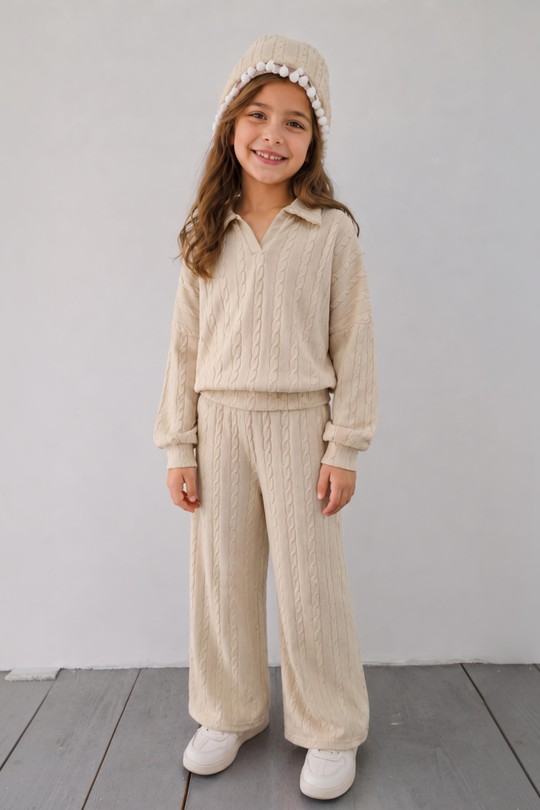 26F082 | Maille Torsade Pompon-BEIGE