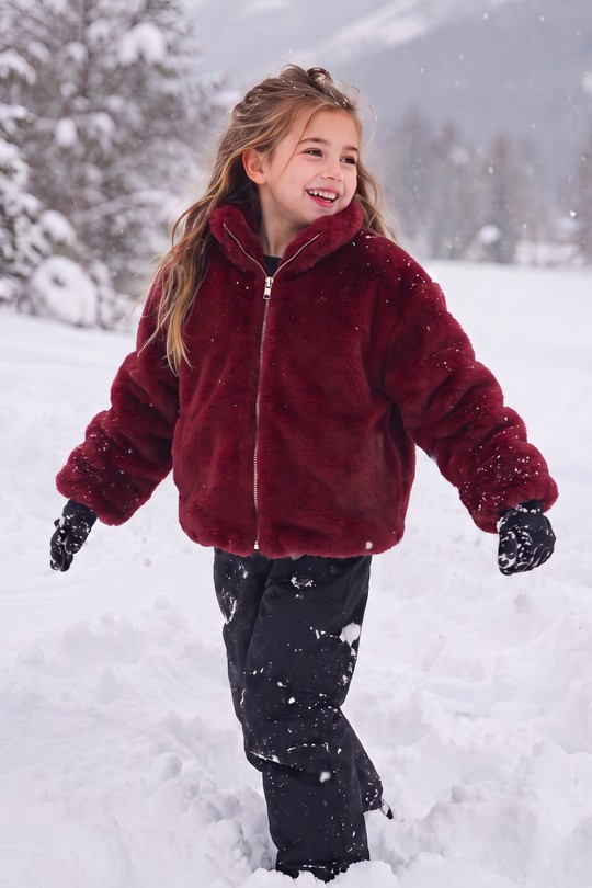 25M003 | Faux Fur Manteau-BORDEAUX