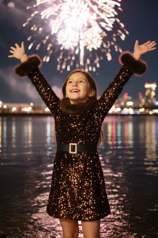 25F113 - Party Faux Fur Dress-CHOCOLAT