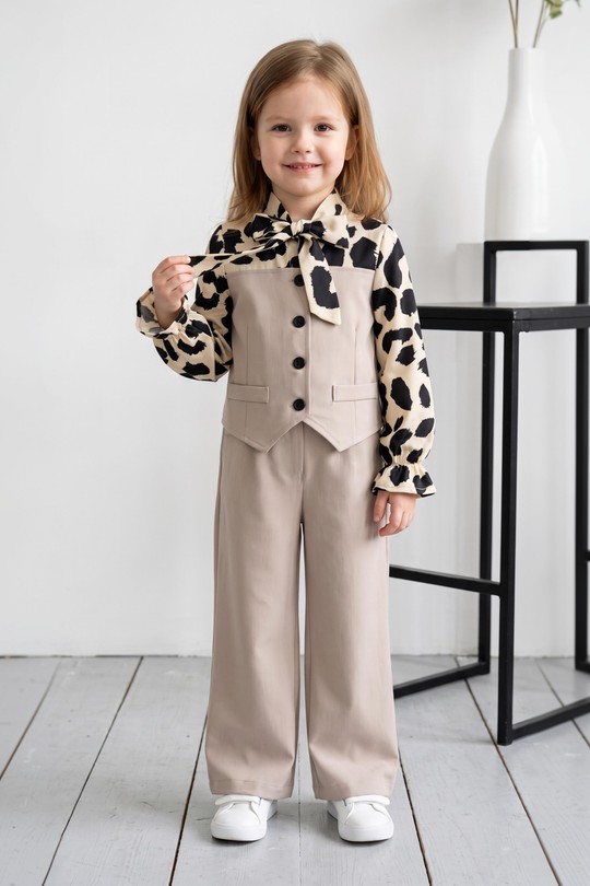 25F090 - Leopard-print shirt set-BEIGE