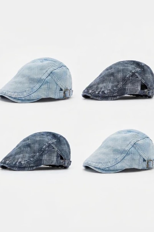 BÉRET EFFET JEAN À CARREAUX-BLEU CIEL