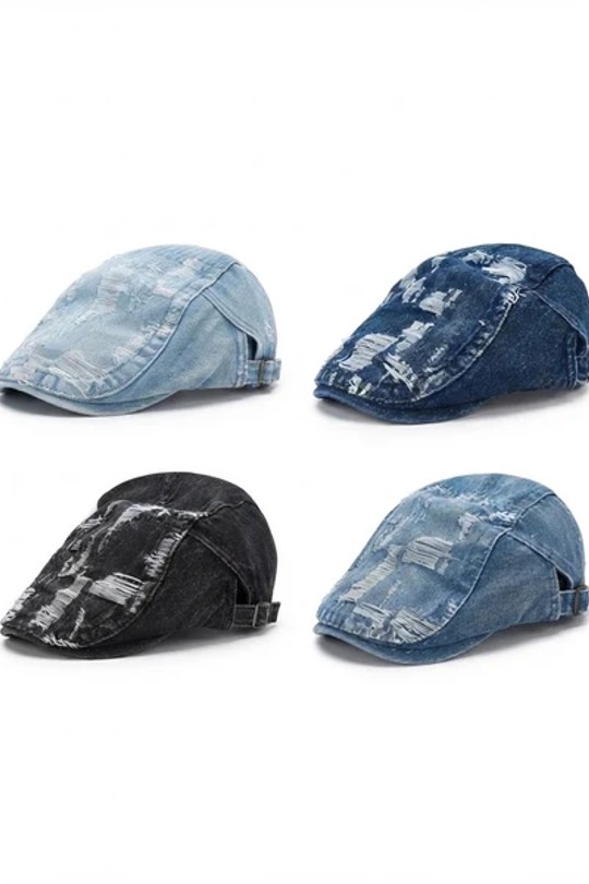 Béret jean uni déchiré-BLEU
