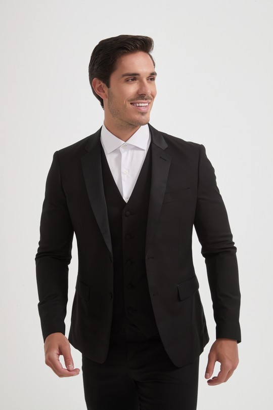Costume 3 pieces col châle-NOIR