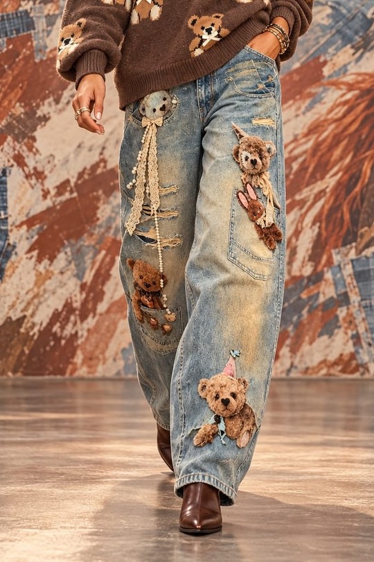 TEDDY PATCH – JEAN BAGGY À APPLICATIONS OURSONS-JEANS