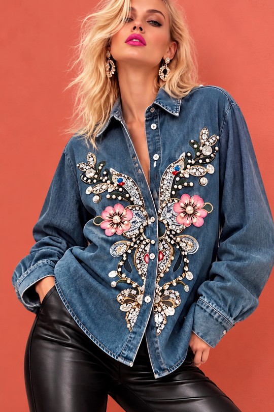 FLEUR DE JOAILLERIE – CHEMISE DENIM À BRODERIES BIJOUX-JEANS