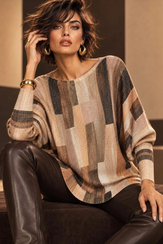 MOSAIC KNIT – PULL OVERSIZE GRAPHIQUE-BRUN