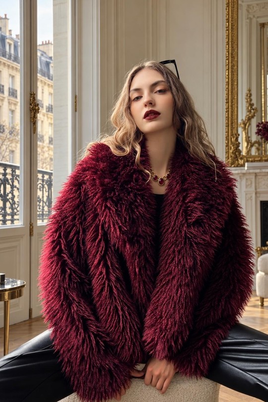 FUR CLOUD - BLOUSON FAUSSE FOURRURE-BORDEAUX