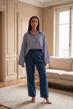 X362-1 Chemise Vichy à carreaux Elise -BLEU