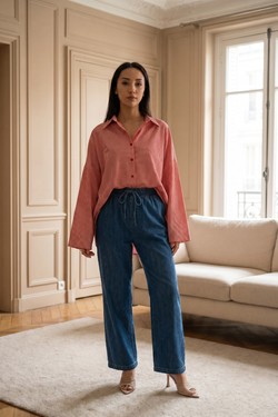 X362-1 Chemise Vichy à carreaux Elise -BLEU