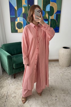 X454-1 Ensemble Oversize Vichy Bleu Victoria-BLEU