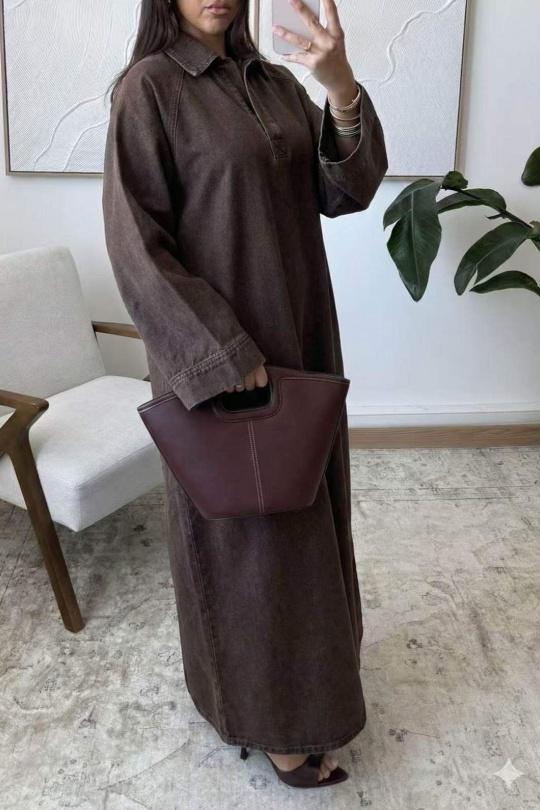 ROBE LEÏNA - ABAYA DENIM B255-MARRON