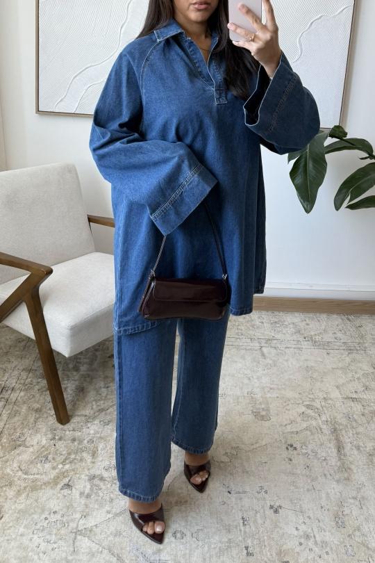 ENSEMBLE JEAN COL V B256 -BLEU FONCÉ