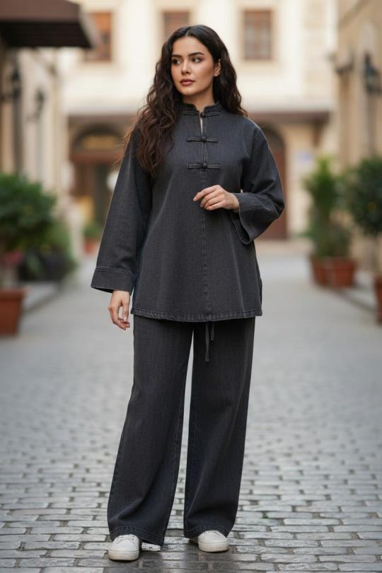 ENSEMBLE JEAN COL MAO B277-NOIR