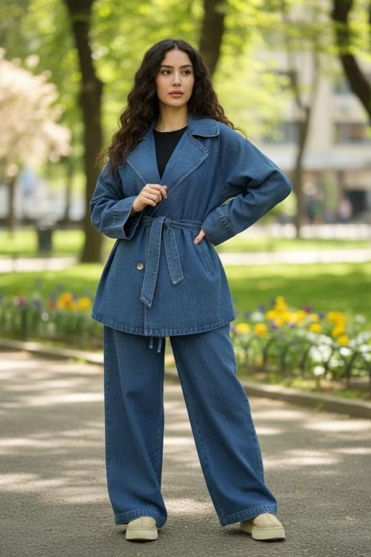 ENSEMBLE AVEC VESTE EN JEAN NÉLIA B279-BLEU