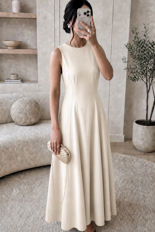 X452 Robe sans manches Liyana-BEIGE