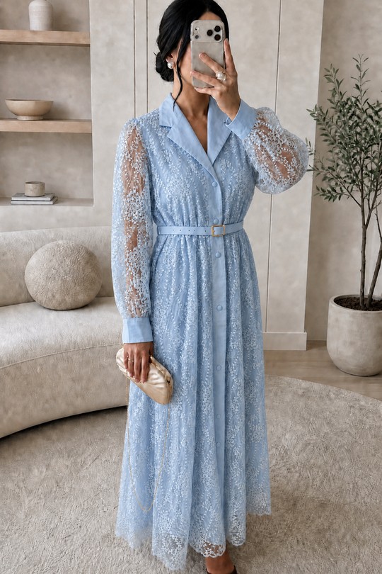FX606 Robe dentelle Nayla-BLEU