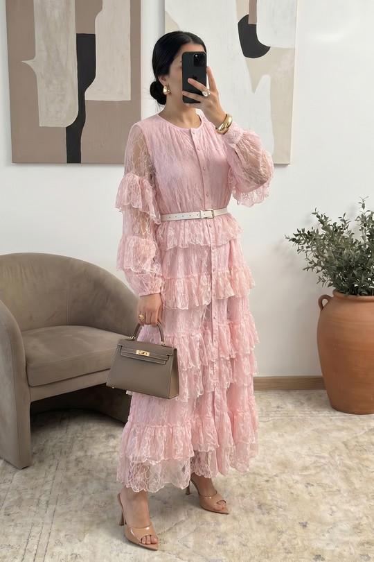 FX603 ROBE DENTELLE SAFYIA -ROSE