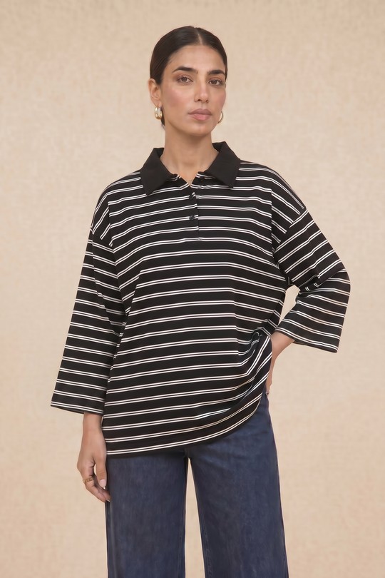 M625 T-shirt manches longues rayé Tiphaine -NOIR