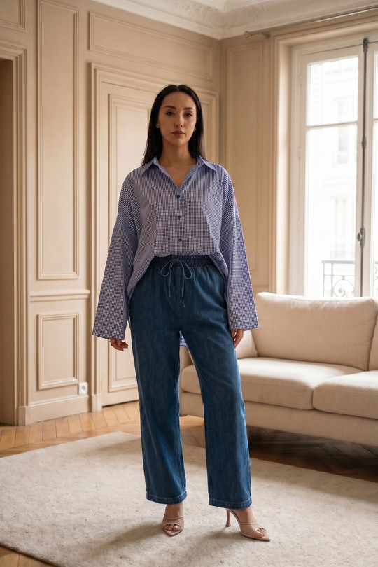 X362-1 Chemise Vichy à carreaux Elise -BLEU