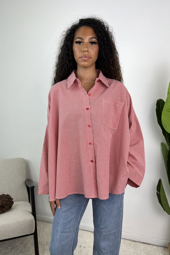 X362-1 Chemise Vichy à carreaux Elise -ROUGE