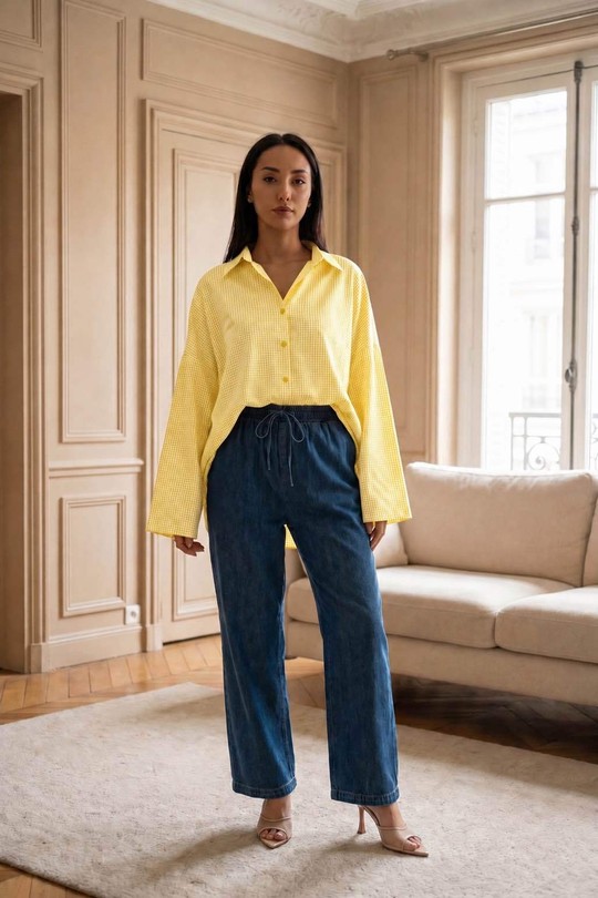 X362-1 Chemise Vichy à carreaux Elise -JAUNE