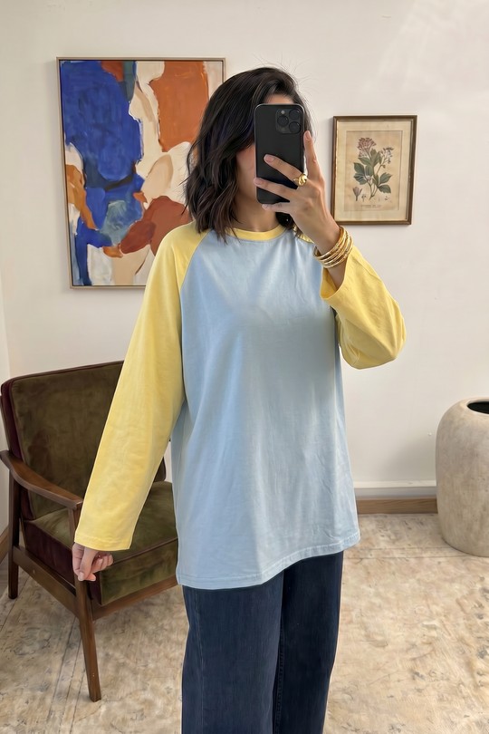 H617 T-shirt Oversize Raglan Yasmine-BLEU