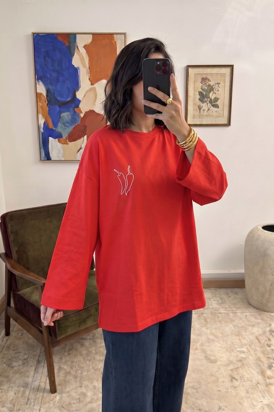 M629 T-shirt Oversize Piment Nour-ROUGE