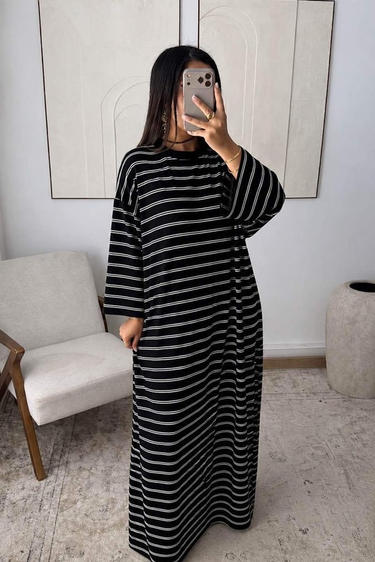 M628 Robe Linaya – Rayures-NOIR